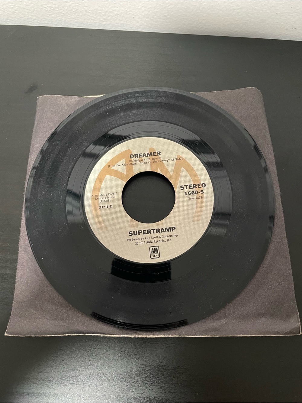 Supertramp Bloody Well Right / Dreamer Vinyl Record 45 RPM A&M Vintage 1974